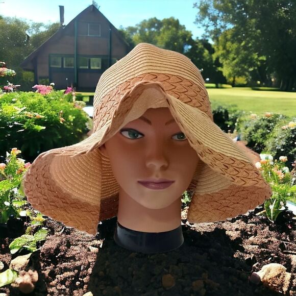 JHats Woven Raffia Floppy Hat Sun Wide Brim Bucket Beige Tan Beach Gardening - Picture 1 of 16
